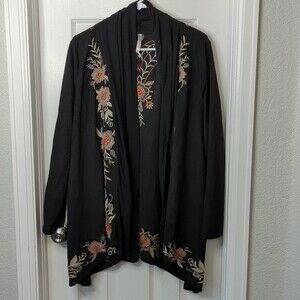 Monoreno Embroidered Open Front Cardigan Sweater Asymmetrical Hem Size M